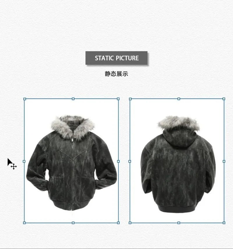 Y2K American New Fashion Solid Color Plus Velvet Padded Cotton-padded Jacket Coat Men Harajuku Hip-hop Popular Casual Couples