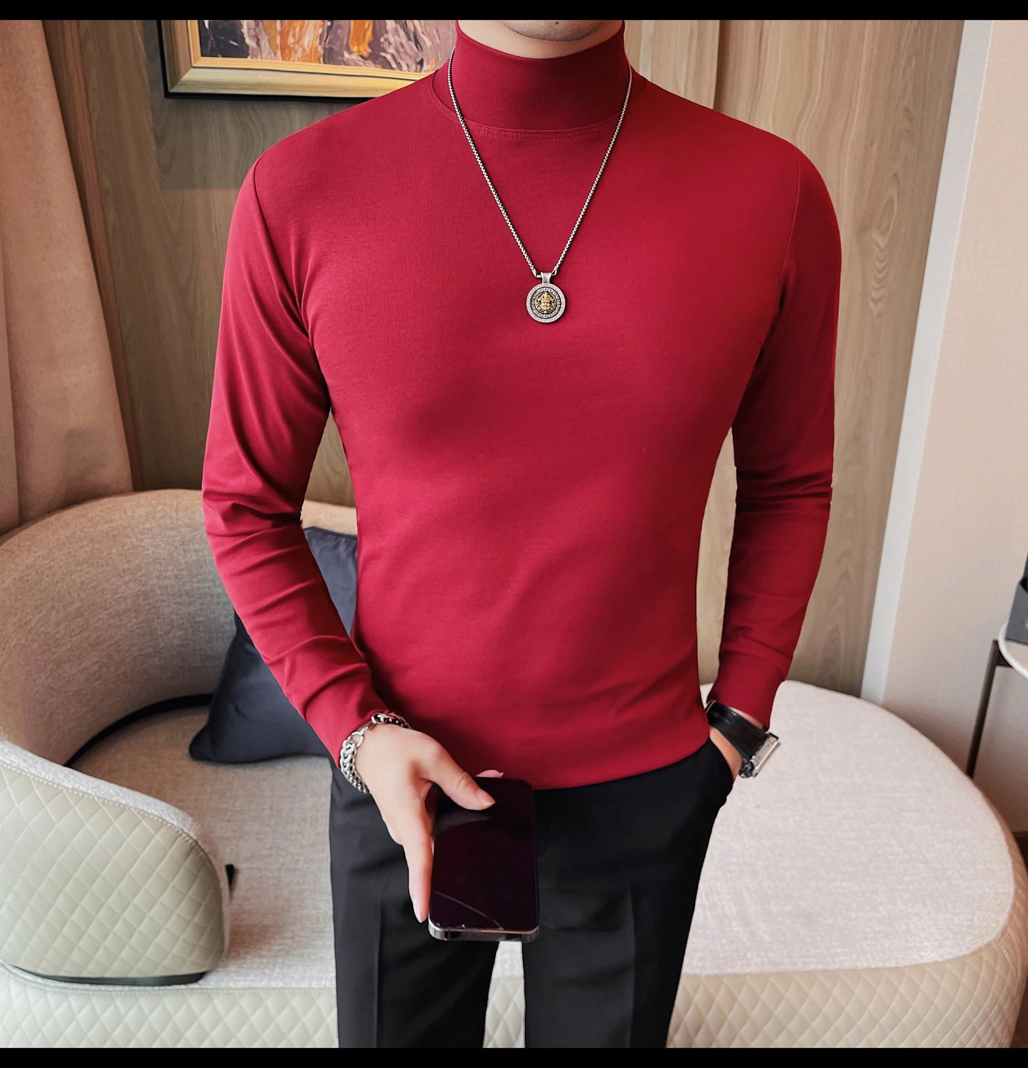 Men's T Shirts Autumn Winter New Turtleneck Long Sleeve T-Shirts For Men Clothing 2025 Slim Fit Casual Basic Tee Shirt Homme 4XL