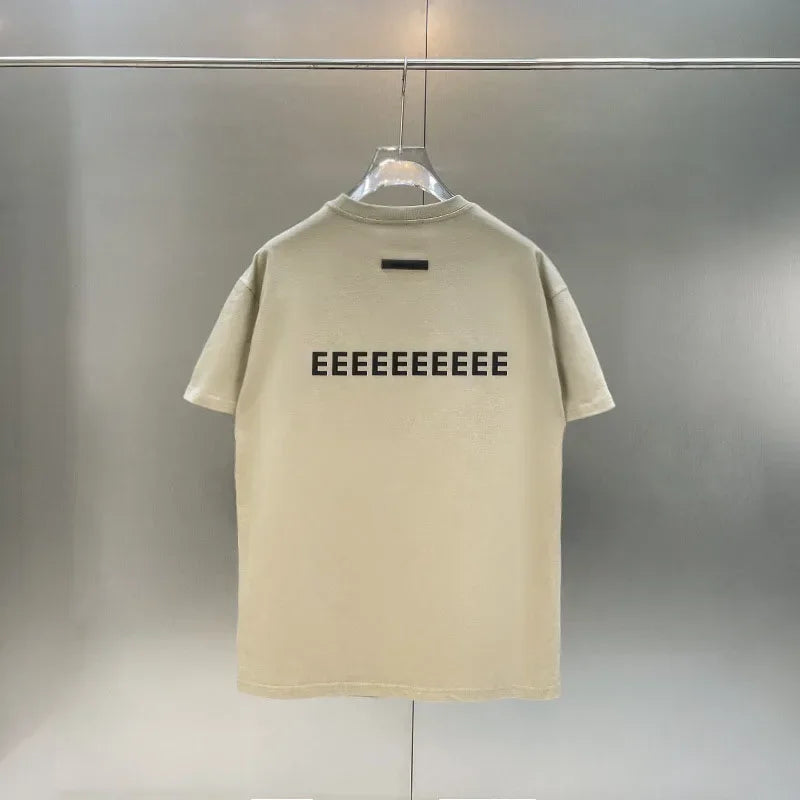 Season 7 Double Lined Back Two Rows Silicone Letter Men's Short Sleeve Classic Brand High Street Round Neck T-shirt Pullover Top