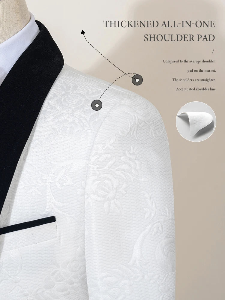 ST Cassy High Quality luxury Retro carving Party Dress Slim Fit Tuxedo Prom Suit Fashion white Male Groom Wedding three-piece