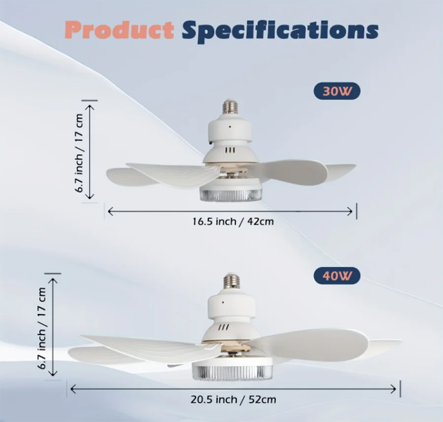 Modern small E27 screw fan light lighting remote control smart silent LED ceiling fan bedroom kitchen toilet 40W Indoor lighting