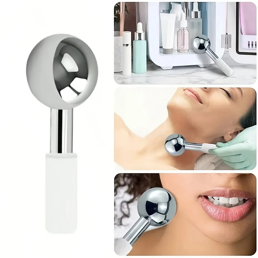 1PC Facial Ice Hockey Cold and Hot Stainless Steel Facial Roller Beauty Spa Cooling Ball, Low-temperature Freezing Rod
