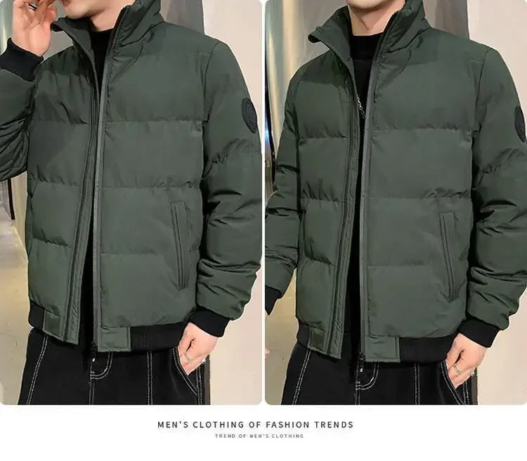 Men's Casual Cotton-padded Coat Winter Warm Thickened Solid Color Jacket Stand Collar Trendy Korean Style Fit Padded Jacket