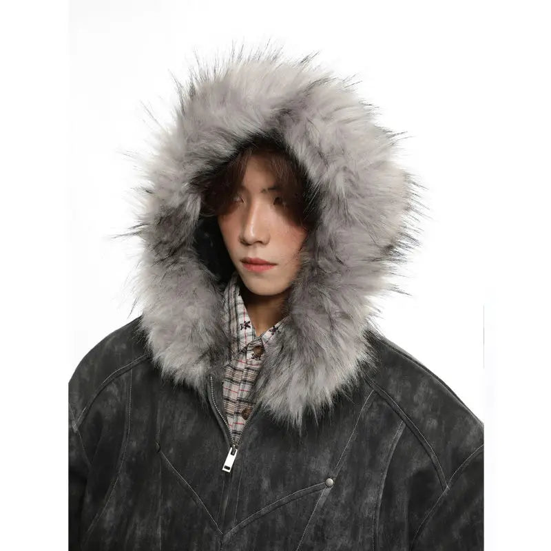 Y2K American New Fashion Solid Color Plus Velvet Padded Cotton-padded Jacket Coat Men Harajuku Hip-hop Popular Casual Couples