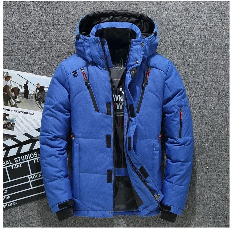 New Male Warm Hooded Windproof Winter Down Jacket Outerwear Men's Down Jacket Snow High Quality White Duck Thick Parkas