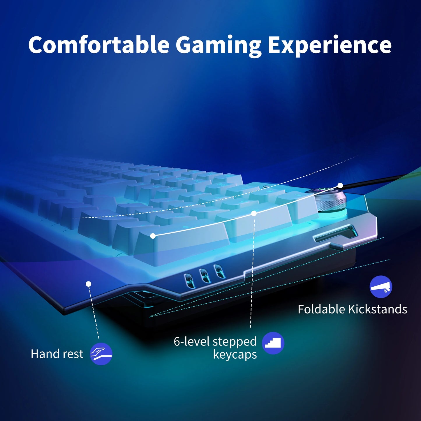 EWEADN Wired Membrane Keyboard, USB All-Metal Panel  Computer Keyboards with Multimedia knob and mobile phone holder,for Gaming