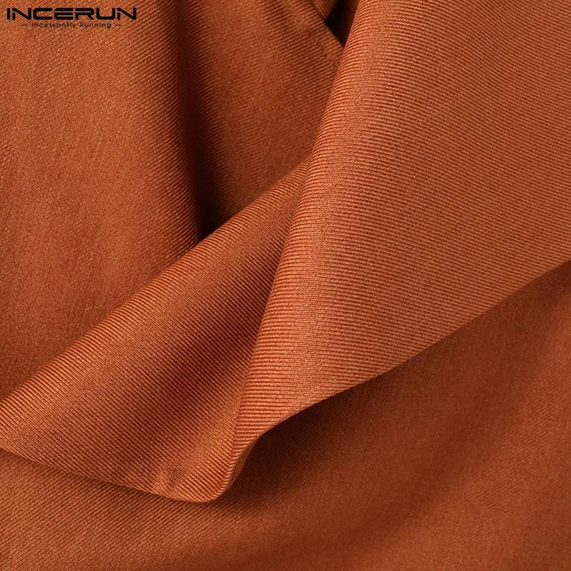 Casual Stylish Style Tops INCERUN New Men Asymmetrical Collar Suit Handsome Male Solid All-match Loose Long Sleeved Blazers 2025