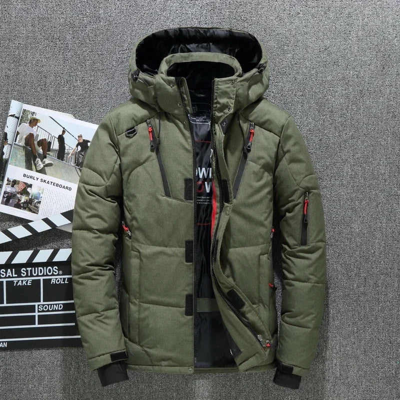 New Male Warm Hooded Windproof Winter Down Jacket Outerwear Men's Down Jacket Snow High Quality White Duck Thick Parkas