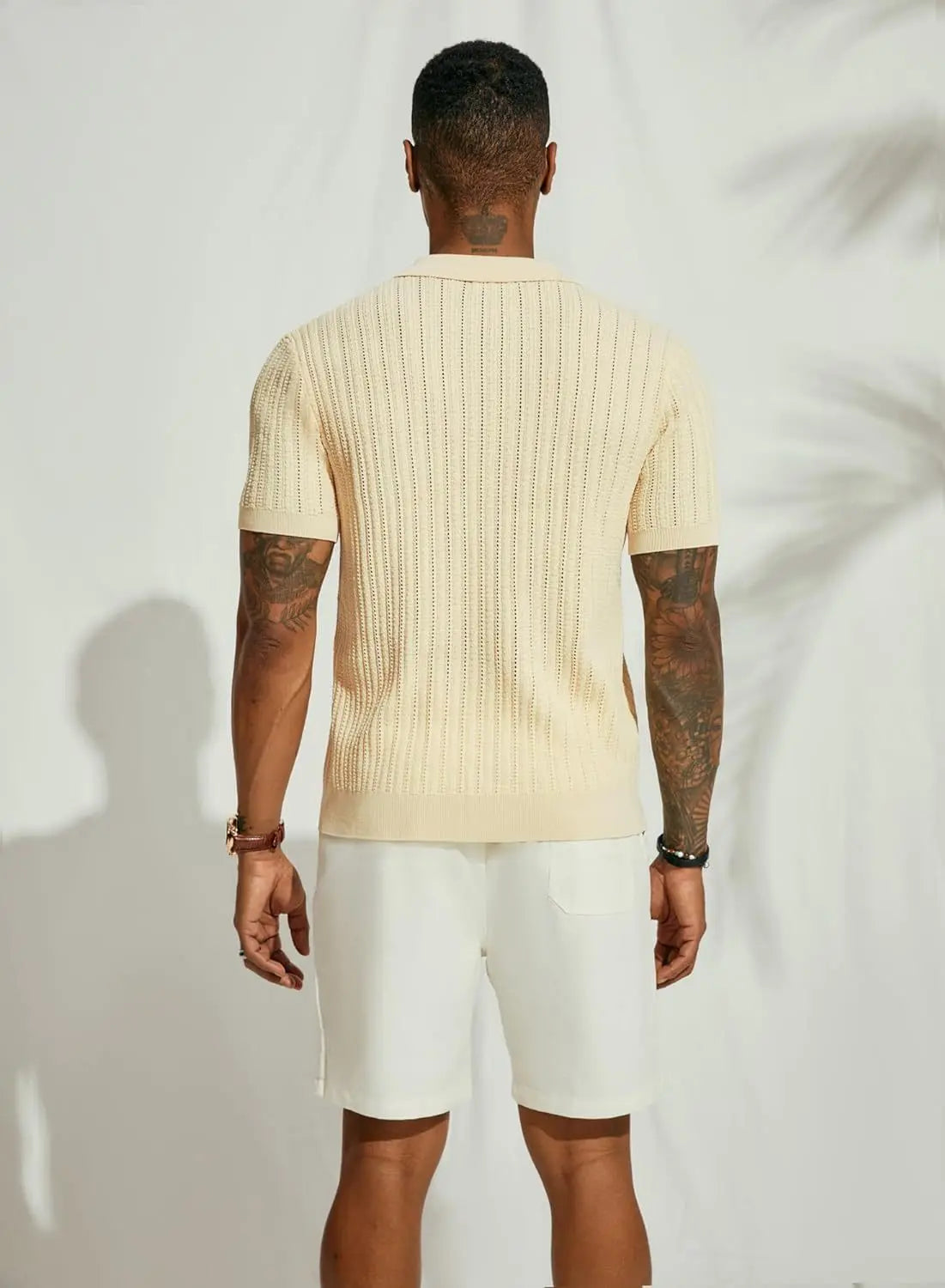 Summer Men's Casual Shirt Breathable Hollow Out Knit Shirt Short Sleeve Lapel Lightweight Top for Men European  American Loose
