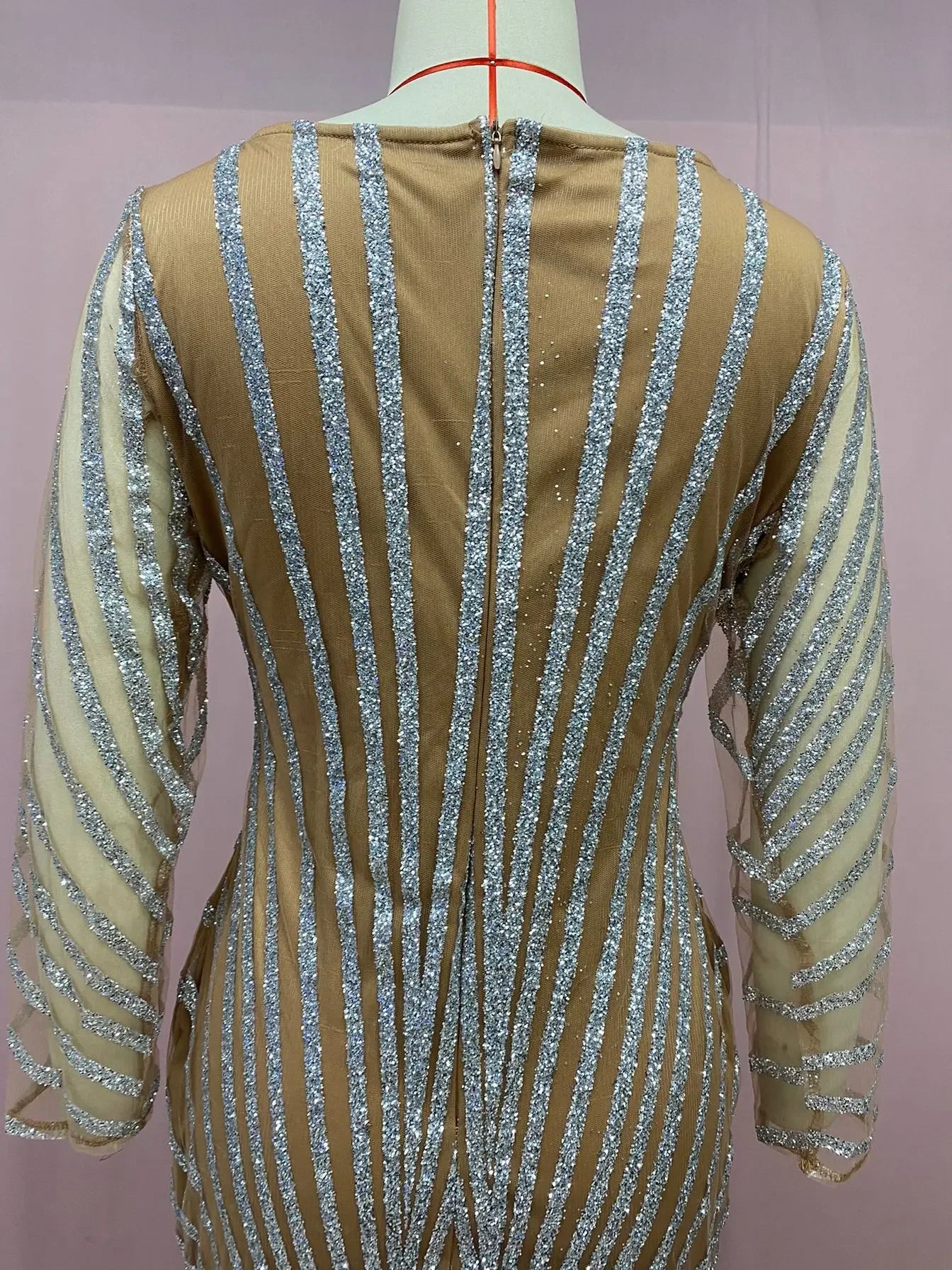 2024 New Spring Fashionable Embellished Women's Mesh Dress Long Sleeve Side Slit Long Dress For Women