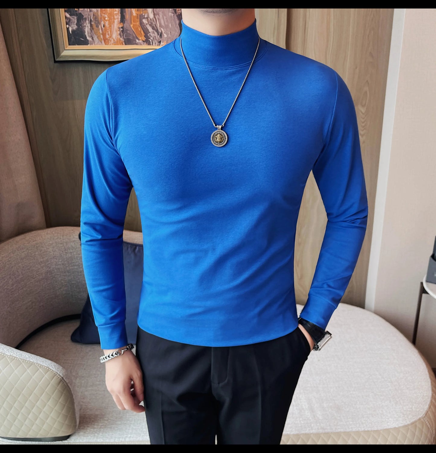 Men's T Shirts Autumn Winter New Turtleneck Long Sleeve T-Shirts For Men Clothing 2025 Slim Fit Casual Basic Tee Shirt Homme 4XL