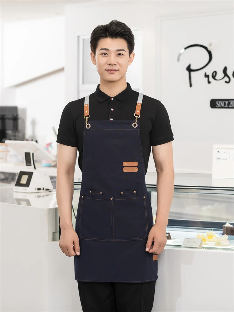 Men's Women's Kitchen Apron Custom Logo Catering Server Work Aprons Nails Hairdressing Mandil Restaurant Cafes Bar Waiter Bibs