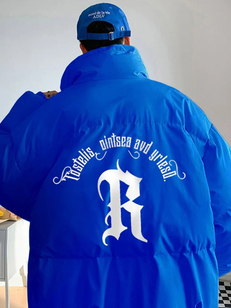 Gmiixder Men's Winter Punk Letter Parkas Hip Hop Oversize Thickened Down Jacket Oversize Padded Jacket Cool Bread Zipper Up Coat