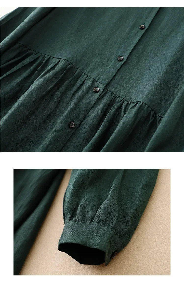 New Washable Linen Loose Cuff Sleeve Long Dress Coat Robe Open Cardigan Women's Clothing Artistic Style Middle Length Outerwear