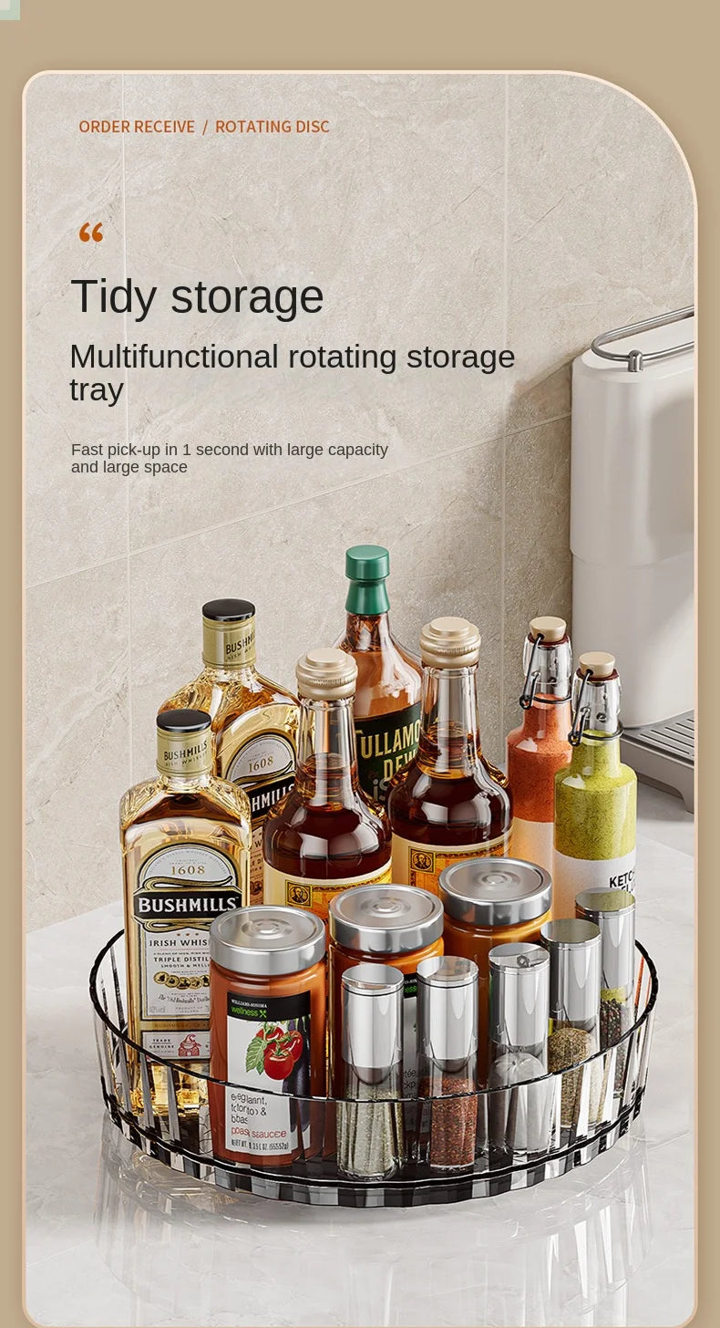360 Rotating Seasoning Storage Tray Multifunction Pantry Cabinet Turntable For Cosmetics Bathroom Storage Box Kitchen Organizer