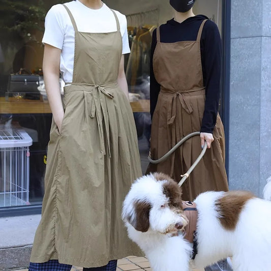Lightweight Long Pleated Waterproof Apron with Pockets Oilproof Women Kitchen Work Apron for Beauty Nail Waiter Cooking Painting