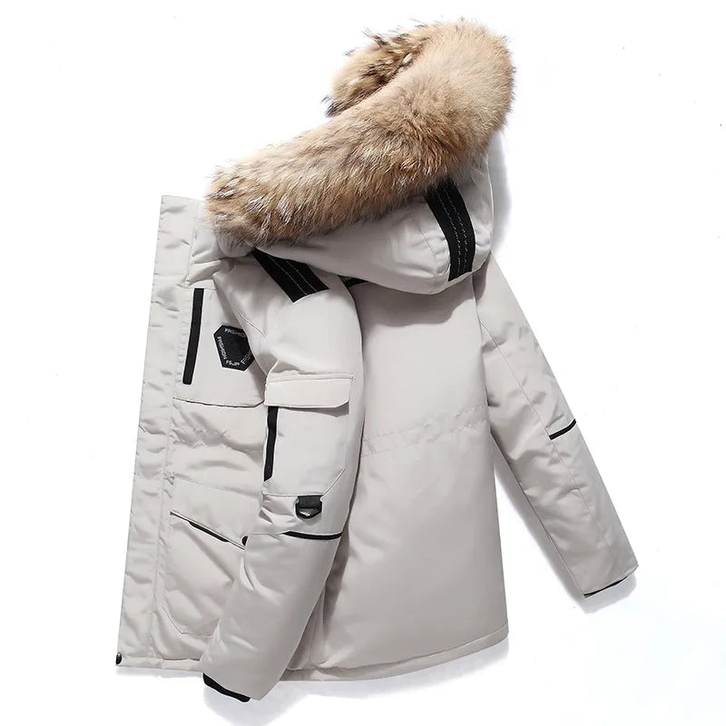 Fur Collar White Duck Down Winter Jacket Male Keep Warm -30 Degree Parkas Men Windproof Hooded Thicken Multi-pocket Down Coat