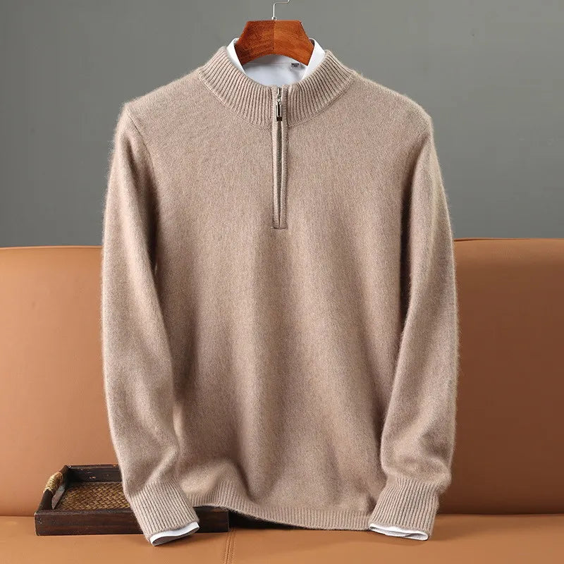 100% Soft Cashmere Men's Clothing Sweater Half-High Zipper Pullover Autumn Winter Warm Basic Knitted Jumper Pull Homme