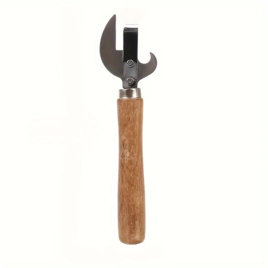 1pc, Stainless Steel Manual Can Opener with Wooden Handle - Safe and Easy to Use for Home, Kitchen, and Camping