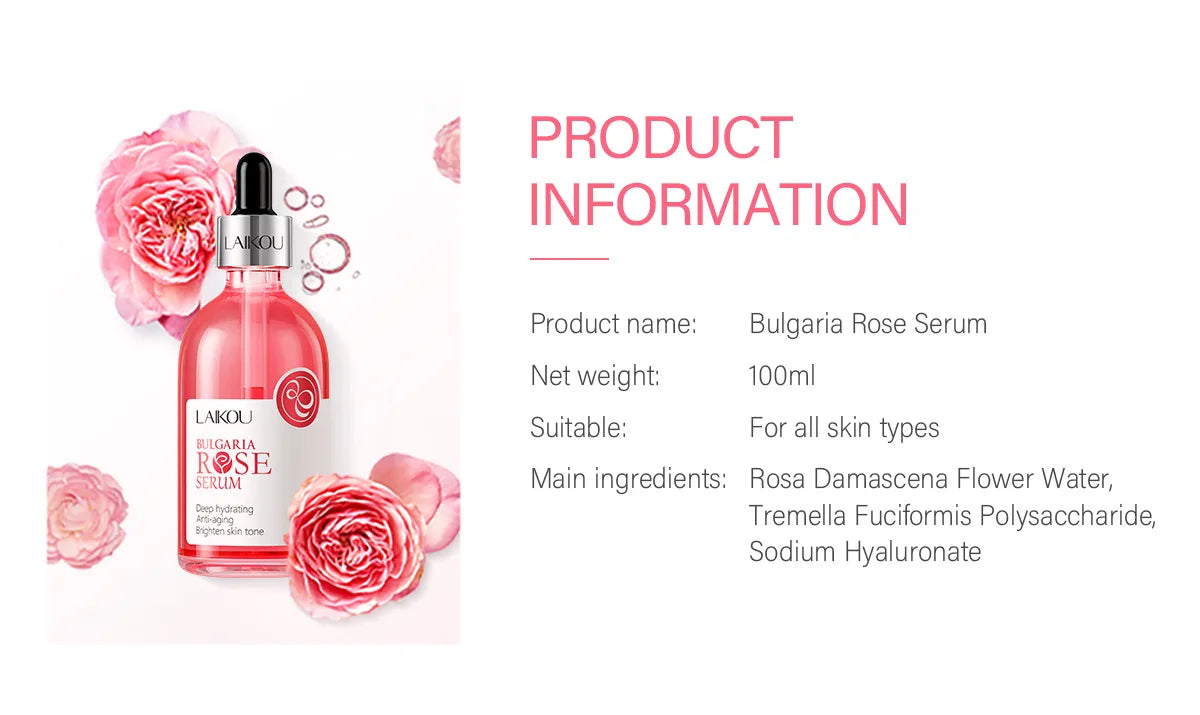 LAIKOU Cherry Blossom or Rose Essence Solution Moisturizing Facial Care Brighten Tighten Hydrating Repair Soothe Soften 100ml