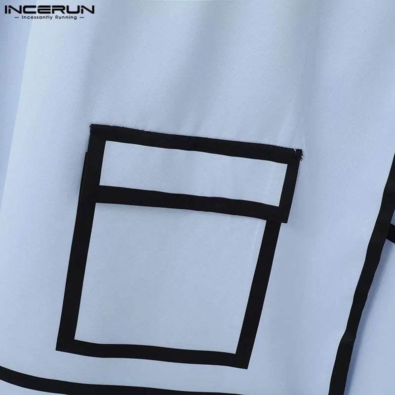 INCERUN Tops 2025 Fashion New Men Patchwork Lines Personality Suit Coat Casual City Walk Male Hot Sale Loose Long Sleeved Blazer