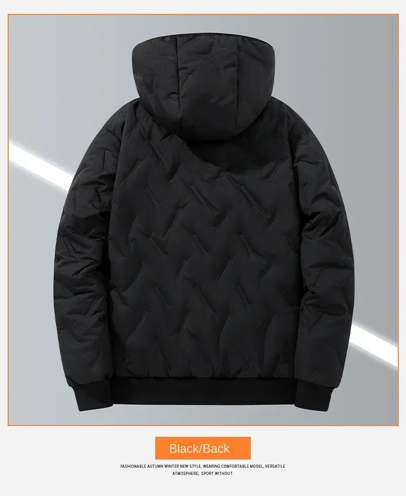 2024 new men's imitation wool cotton jacket thick and warm plus size loose and casual versatile solid color simple hooded top