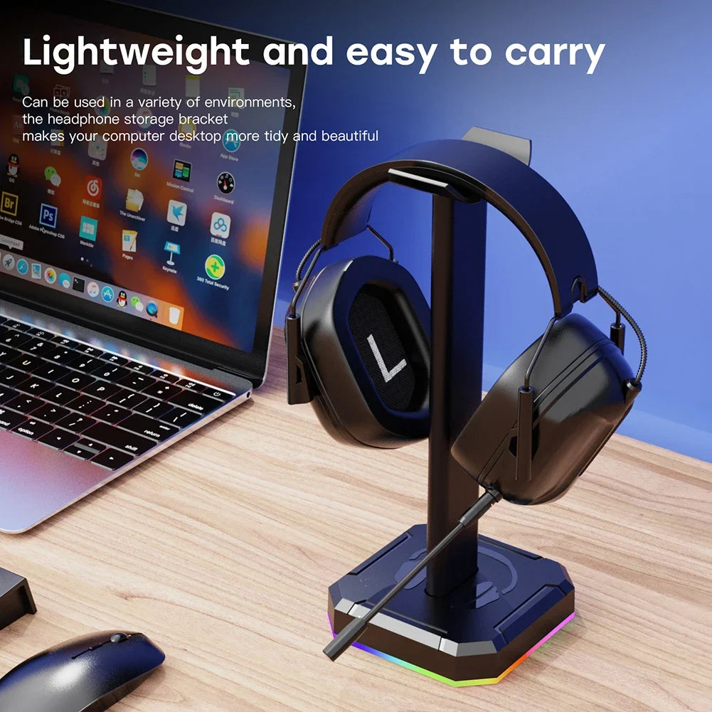 Aluminum Alloy Gaming Headphone Stand Space Saving Desktop Organizer Vertical Bracket RGB Backlight Headset Holder Display Rack