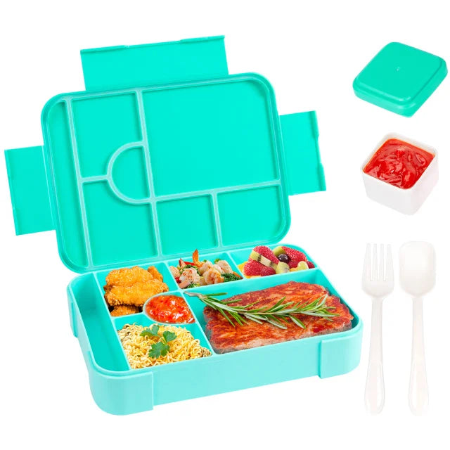 Divided Bento Box Large Capacity Microwave Lunch Box with Fork Spoon Leakproof Food Container For Back To School Camping Kitchen