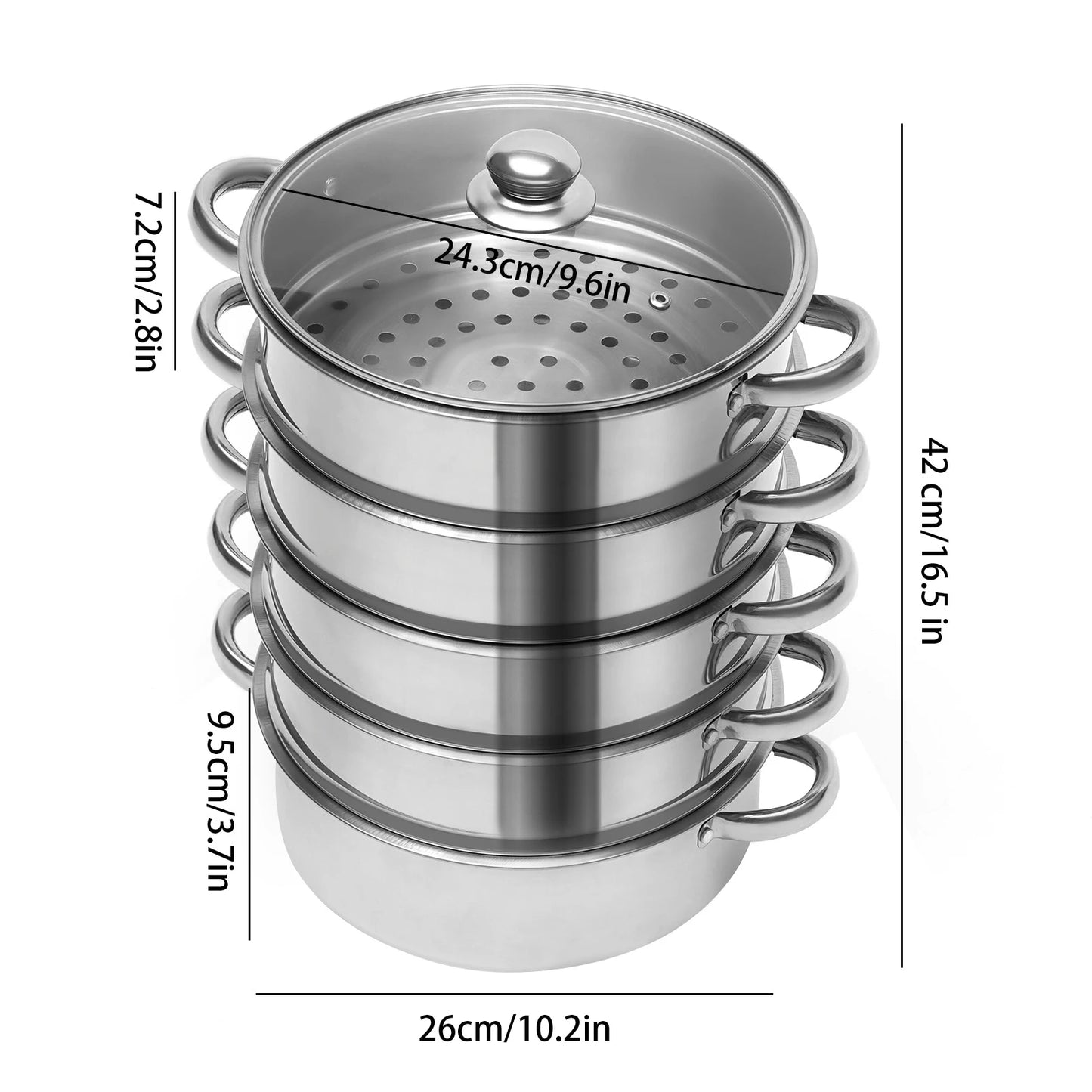 26cm 5-Layer Multifunctional Stainless Steel Steamer Silver For Kitchen Cooking