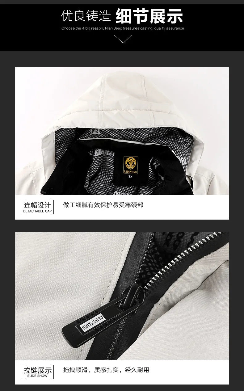 New men's thick padded jacket outdoor warm padded jacket winter men's large size hooded jacket waterproof