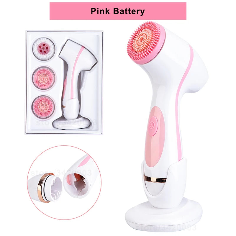 Silicone Electric Ultrasonic Facial Cleaner Acne Pore Blackhead Deep Cleansing Brush Beauty Skin Care Tools
