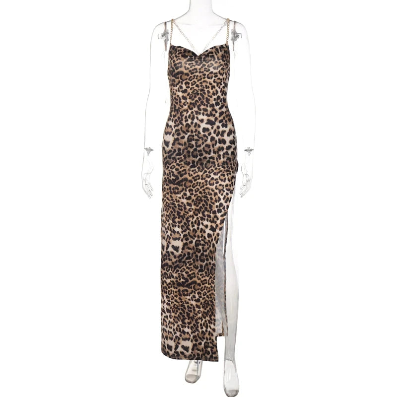 Hawthaw Women Sexy Party Club Evening Streetwear Bodycon Leopard Long Dress 2024 Summer Clothes Wholesale Items For Business