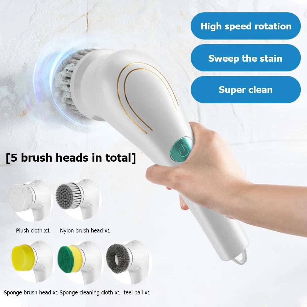 Household Cleaning Brush Multifunction USB 5 in 1 Bathroom Supplies Tools Dishwashing Brush Kitchen Gadgets Charging Mode Toilet