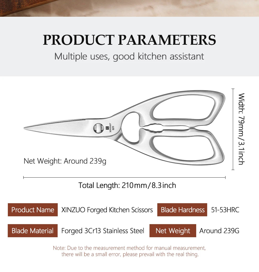 XINZUO Kitchen Scissors One Piece 3Cr13 Stainless Forged Steel Kitchen Powerful  Multi-Function Chicken Bone Kitchen Shears
