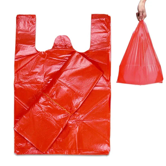 50Pcs/Lot Plastic Bag With Handle Red Thicken Vest Bags Supermarket Grocery Shop Gift Shopping Bag Home Kitchen Supplies