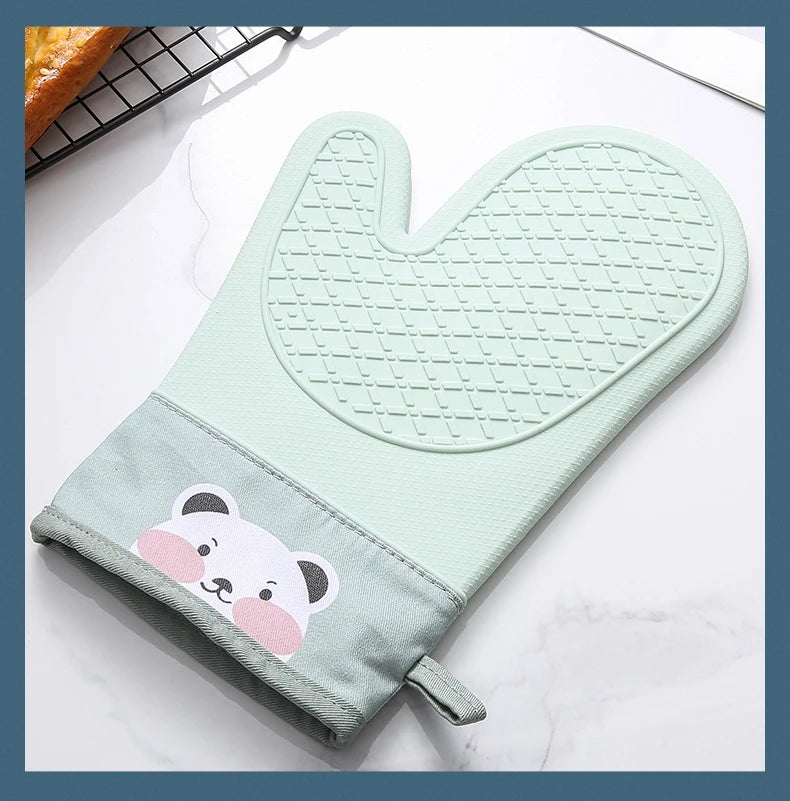 1pc Oven Silicone Gloves Anti-scald Gloves Cute Oven Mitt Heat Resistant Gloves Microwave Oven Baking Tools Kitchen Bakeware