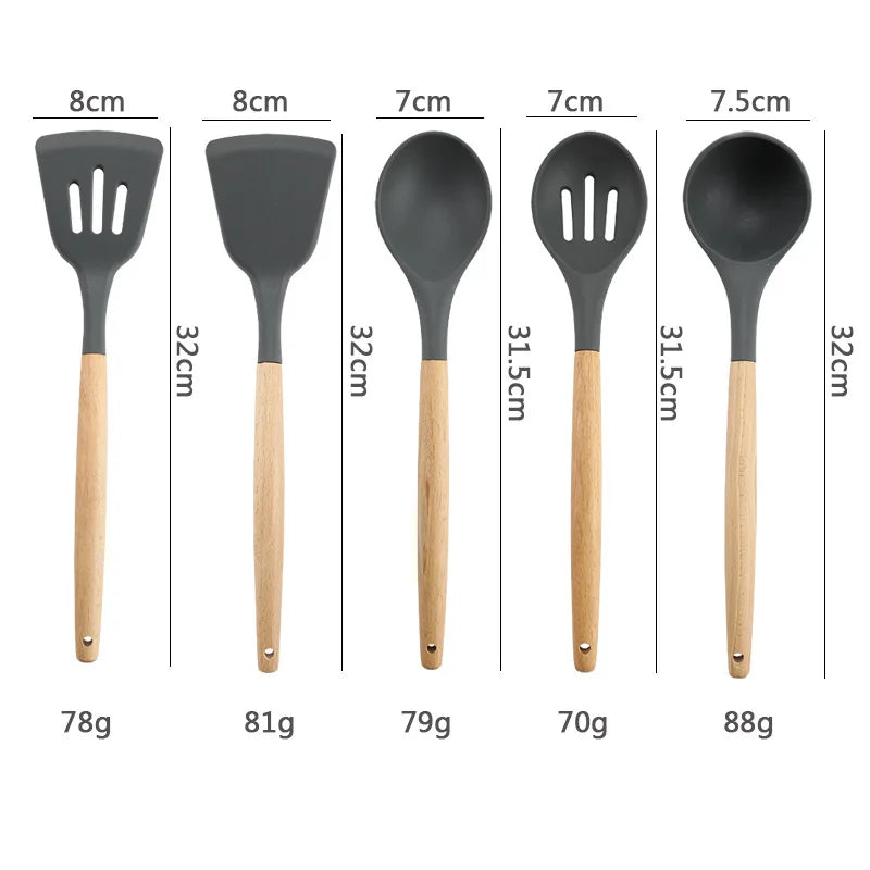 Silicone Kitchen Cooking Spatula Spade Turner Soup Spoon With Wooden Handle Baking Tools