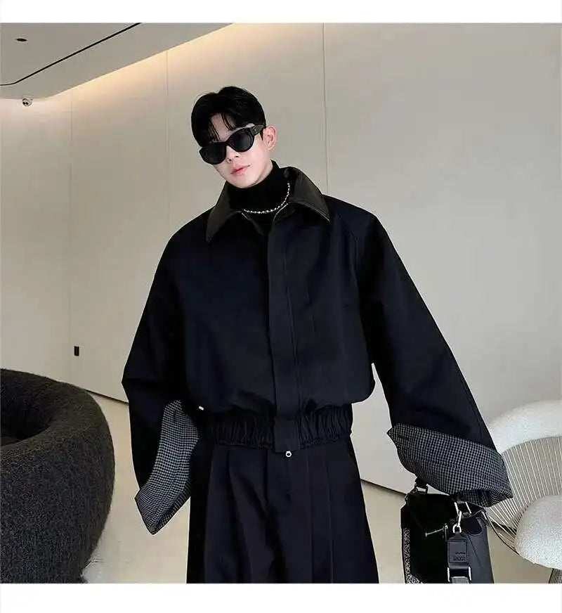 LUZHEN 2025 Spring Design Leather Collar Trendy Jacket Personalized Handsome Trendy Classy Versatile Color Contrast Tops LZ8146