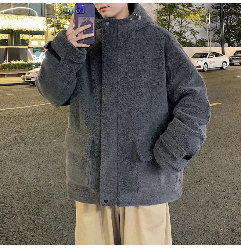 Winter Warm Coats for Men Top Grade Lamb Velvet Men's Jacket Casual Hooded Zipper Coats Fashion Warm Wool Jackets Thick Clothing
