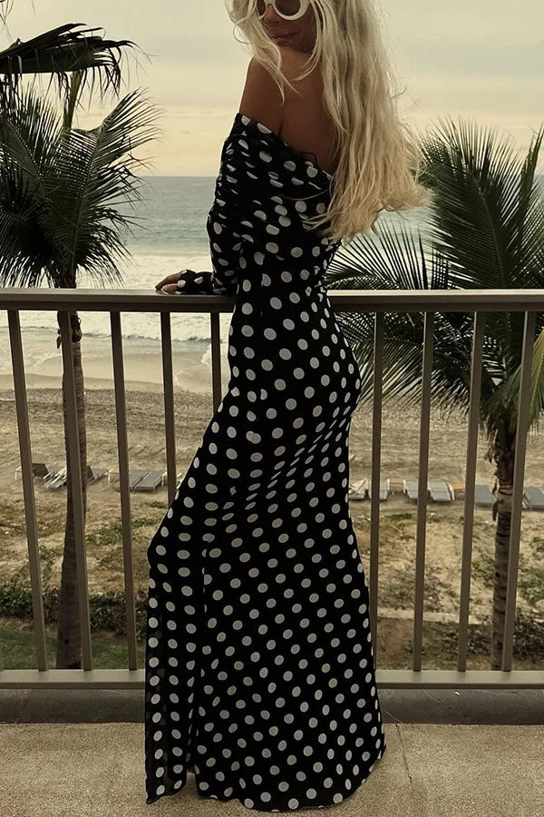2024 Summer Fashion Vacation Style Fashion Party Women's Long Elegant One Shoulder Wave Dot Slim Fit Sexy Long Dress