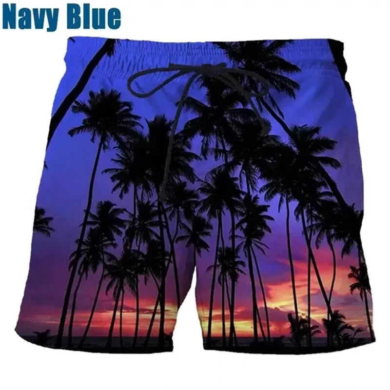 Coconut Tree Hawaiian Beach Shorts 3D Printing Summer Men's Casual Swimming Shorts High Elastic Quick Drying Pants Sport Pants