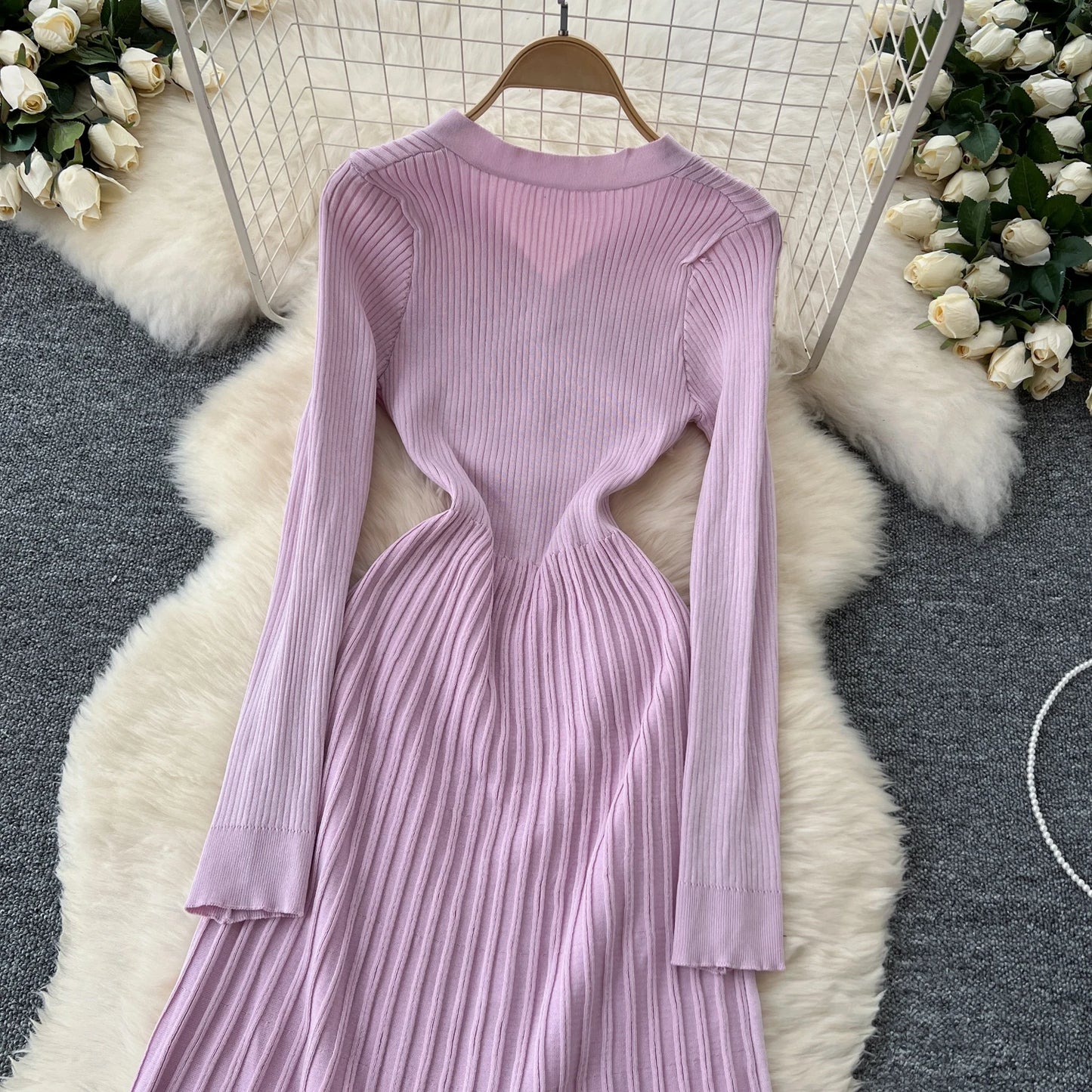 SINGREINY Autumn Knitting Sweater Dress Ladies V-Neck Single Breasted Full Sleeve Soft Slim Senior Knitted Casual Long Dress