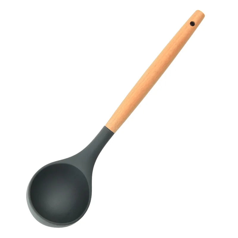 Silicone Kitchen Cooking Spatula Spade Turner Soup Spoon With Wooden Handle Baking Tools