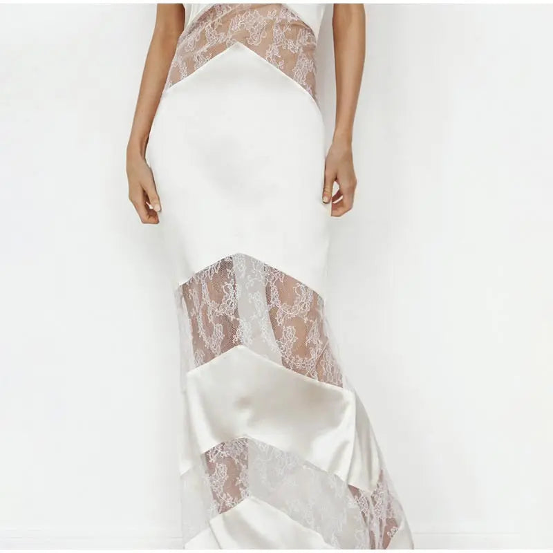 New Sexy Lace V-neck Sling Long Dress Women Retro Black Perspective Sleeveless Patchwork Maxi Dresses Female Chic Street Party