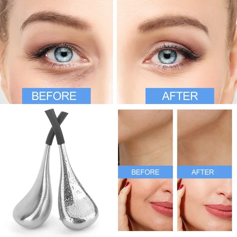 2PCS Ice Globes Spoon Massager Facial Skin Care Freeze Tool Stainless Steel Face Beauty Cryo Roller Cooling Massage Spa Ball