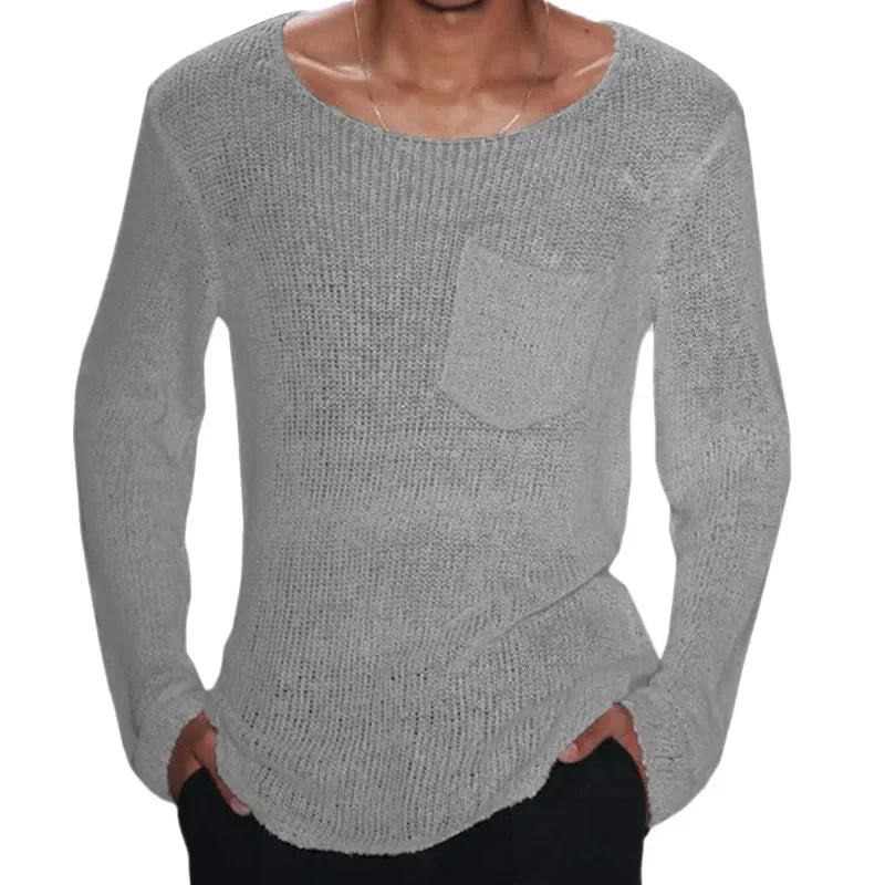 2023 Spring New Knitwear Men's Solid Color Long-sleeve Pocket Knitted Sweater T Shirts Streetwear Men's Fashion Tops