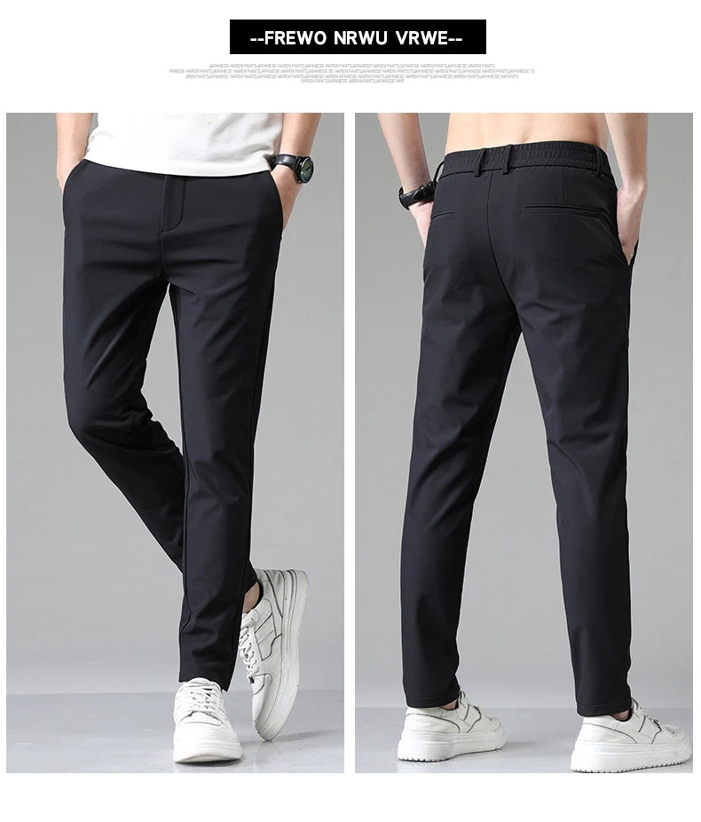 Summer Men's Casual Pants Thin Business Stretch Slim Fit Elastic Waist Jogger Korean Classic Blue Black Gray Brand Trousers Male