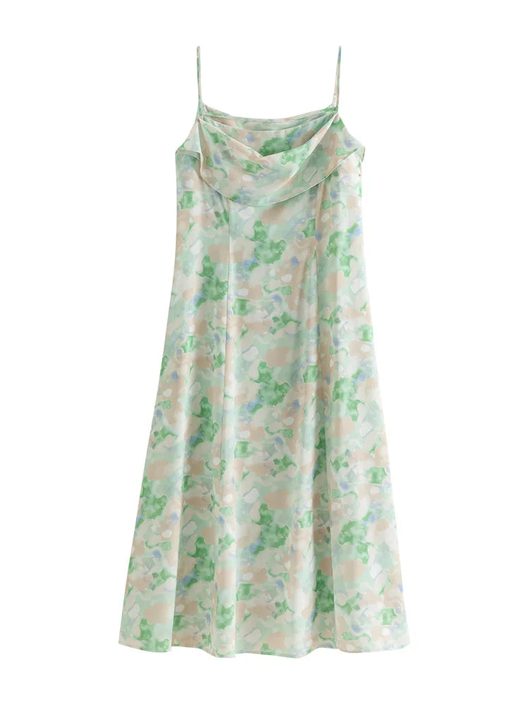 DUSHU Summer Elegant Printed Strappy Women Long Dress 2024 Summer New French Style Romantic Holiday Dress For Female 24DS82800