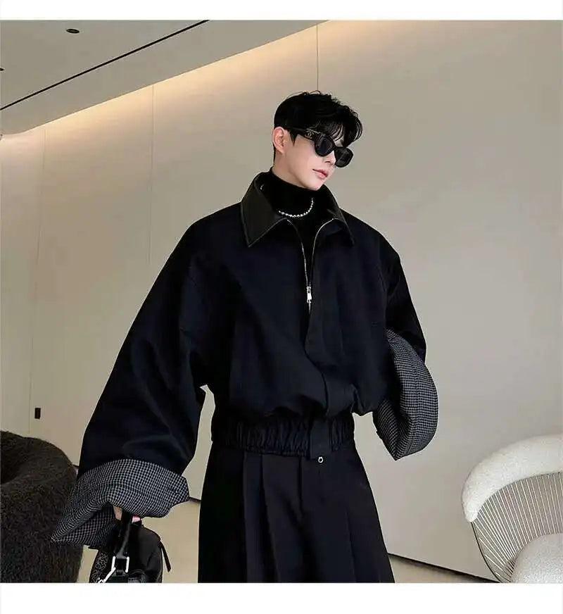 LUZHEN 2025 Spring Design Leather Collar Trendy Jacket Personalized Handsome Trendy Classy Versatile Color Contrast Tops LZ8146