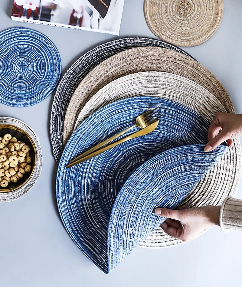 1pcs Round Table Mat Woven Ramie Placemats Anti Slip Dining Table Mats Non-Slip Tableware Bowl Pads Kitchen Drink Cup Coasters